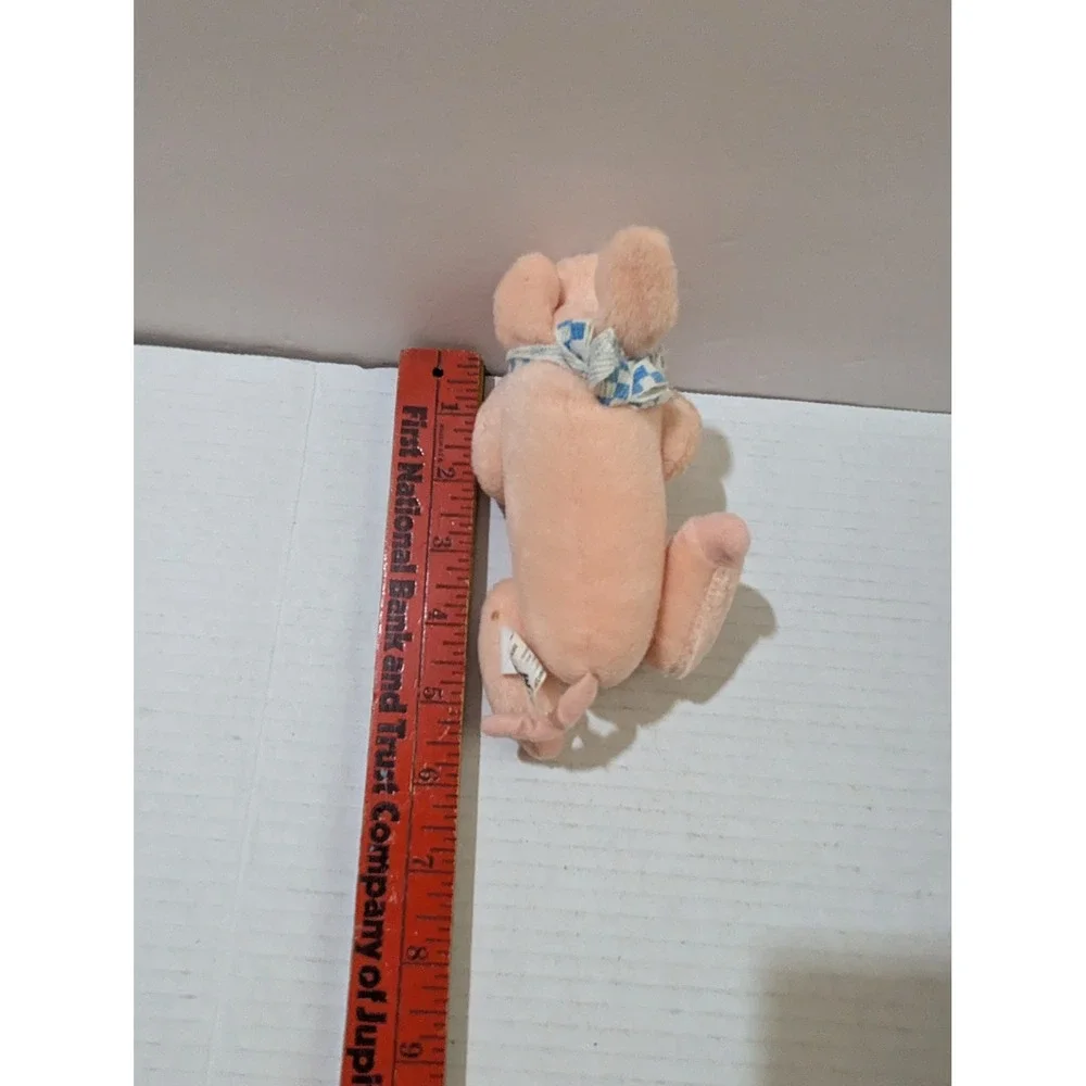 Gymboree Pink Pig Plush Stuffed Animal Blue Checkered Bow 6 Inch Toy